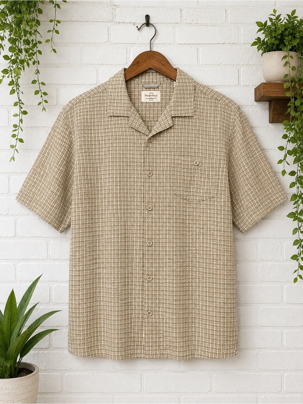Weatherproof Beige Short-Sleeve Button-Down Camp Shirt